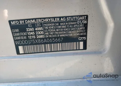 2006 Mercedes-Benz Cls 500 z USA, uszkodzony, nr VIN WDDDJ75X86A065667